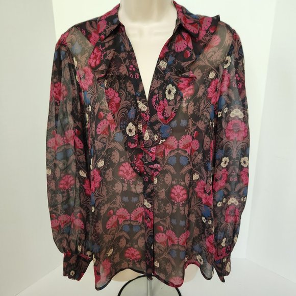 PAIGE Jodelle Floral Print Silk Blouse in Black, XSmall - Picture 9 of 16
